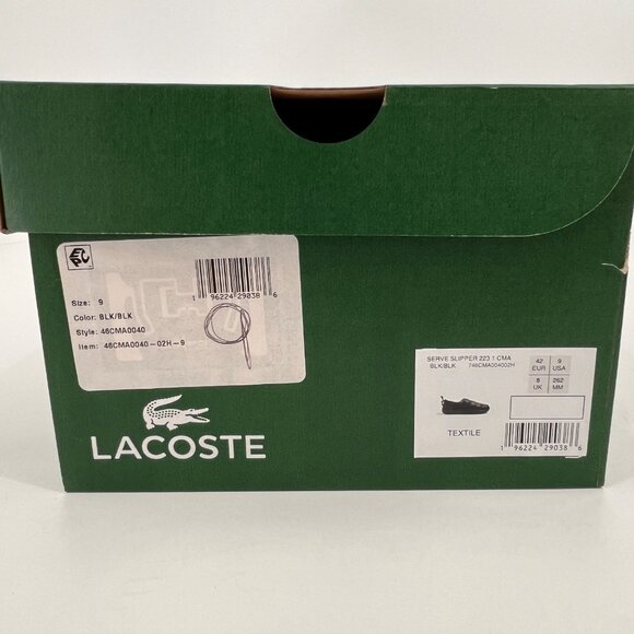 Lacoste Men’s Serve Puffer Slippers Size 9 Black Nylon Quilted Slip On Round Toe
